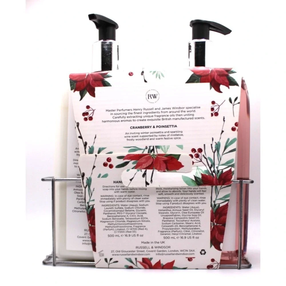 Russell & Windsor Crandberry & Pointsettia Hand Care Collection 2 pc set w/caddy